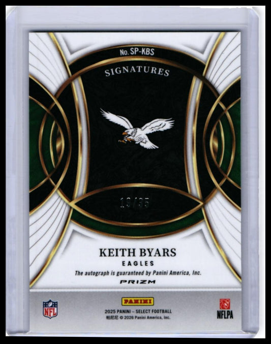 2025 Panini Select Keith Byars Auto Signatures Green Prizm #SP-KBS /35 Eagles — back
