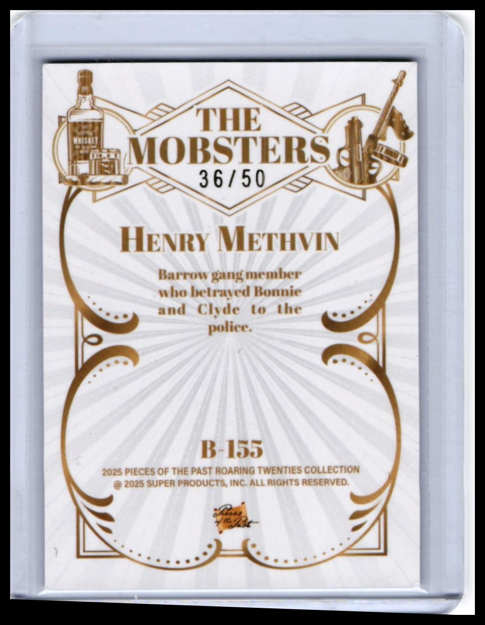 2025 Pieces of the Past Roaring Twenties Henry Methvin #B-155 Blue /50 Mobsters — back