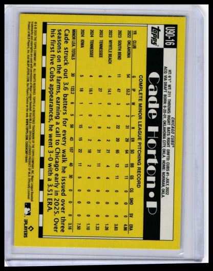 2025 Topps 1990-16 Cade Horton Rookie RC Chicago Cubs — back