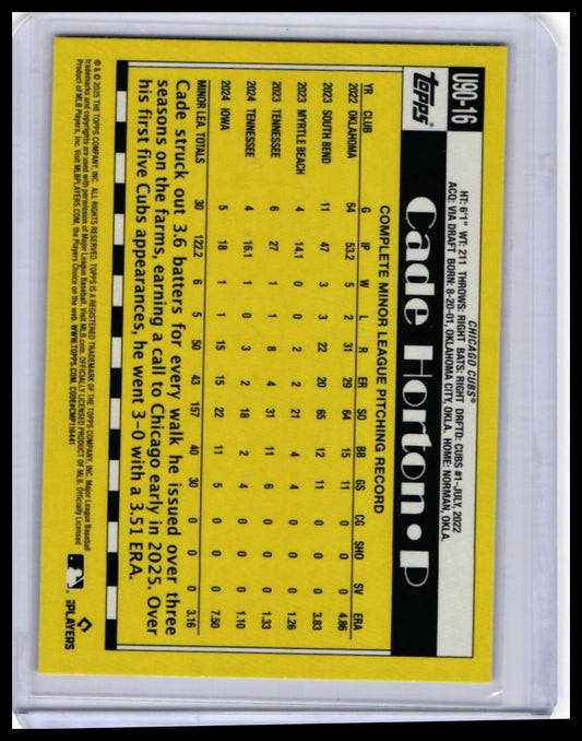 2025 Topps 1990-16 Cade Horton Rookie RC Chicago Cubs — back