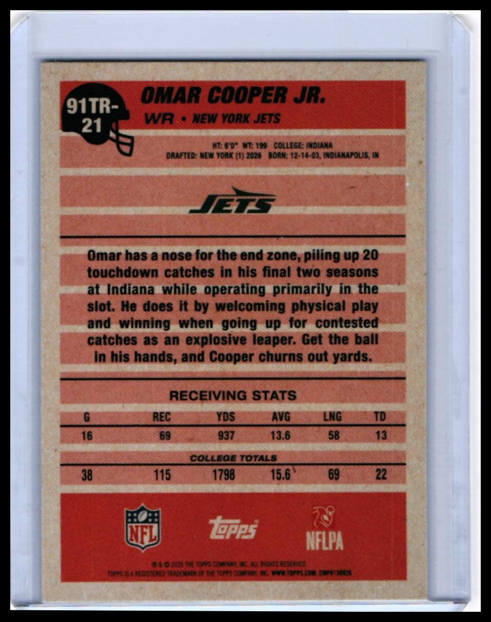 2025 Topps 1991 Retro Omar Cooper Jr. RC #91TR-21 Cracked Ice Parallel Jets — back