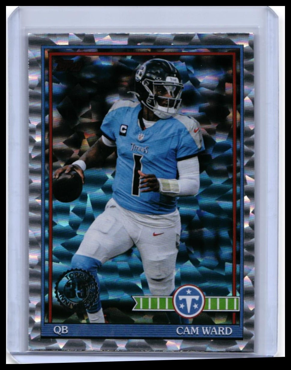 2025 Topps '1991 Topps Football' Cam Ward RC #91TF-30 Titans Cracked Ice — front