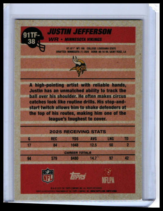 2025 Topps 35th Anniversary 1991 Design Justin Jefferson #91TF-38 Cracked Ice Vikings — back