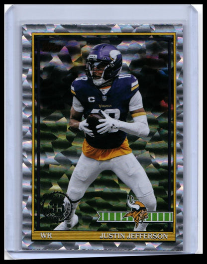 2025 Topps 35th Anniversary 1991 Design Justin Jefferson #91TF-38 Cracked Ice Vikings — front