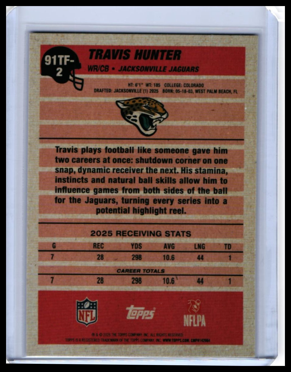 2025 Topps 35th Anniversary 1991 Design Travis Hunter RC #91TF-2 Jaguars Crystal — back