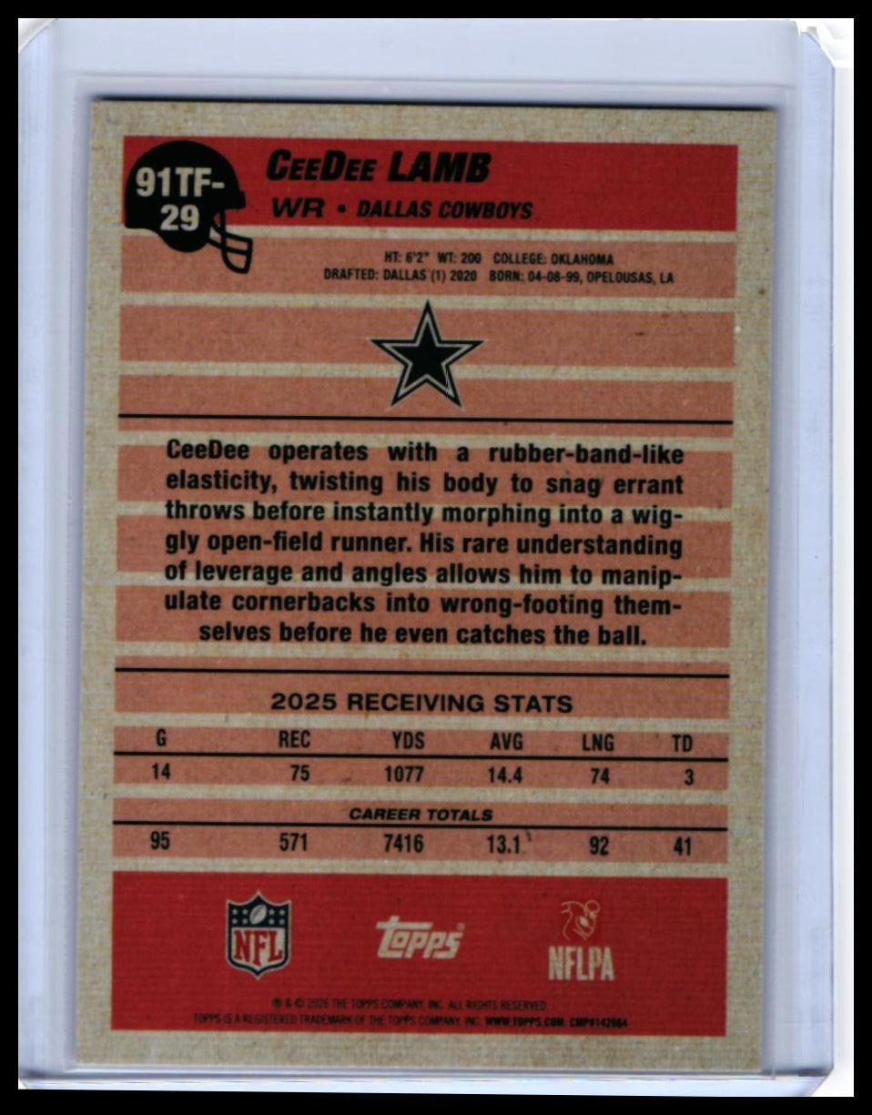 2025 Topps 35th Anniversary CeeDee Lamb #91TF-29 Prizm Refractor Cowboys — back
