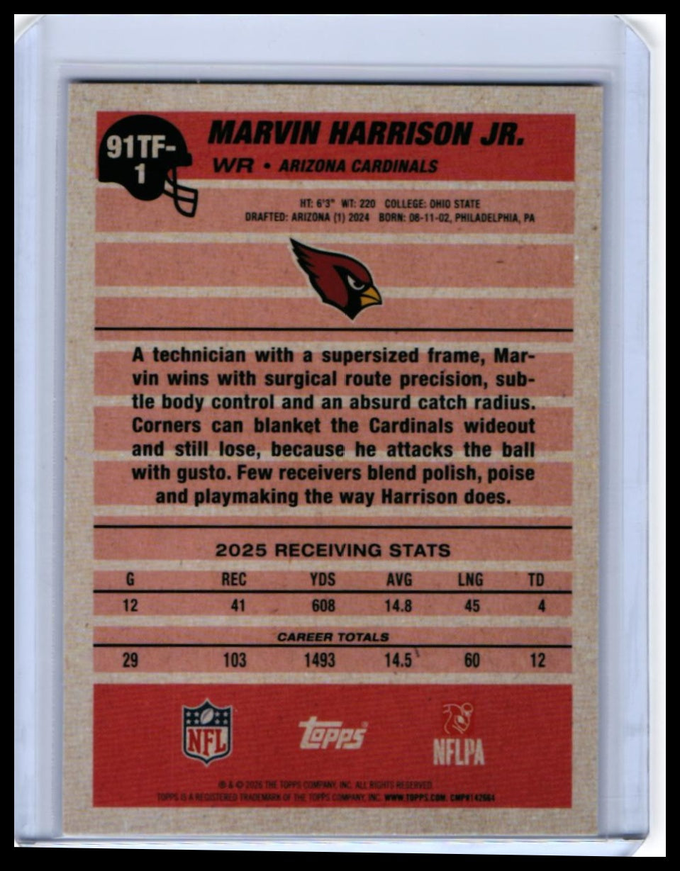 2025 Topps 35th Anniversary Marvin Harrison Jr. #91TF-1 Arizona Cardinals — back