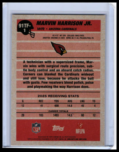 2025 Topps 35th Anniversary Marvin Harrison Jr. #91TF-1 Arizona Cardinals — back