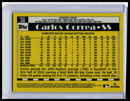 2025 Topps Chrome 1990 Design Carlos Correa #T90C-26 Cracked Ice Twins — back