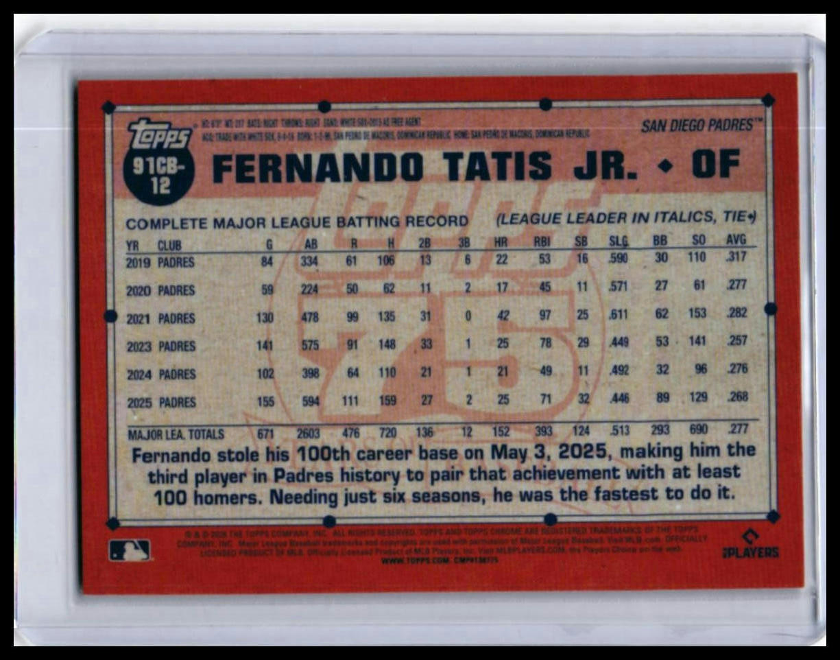 2025 Topps Chrome 75 Years Fernando Tatis Jr. #91CB-12 Padres Refractor — back