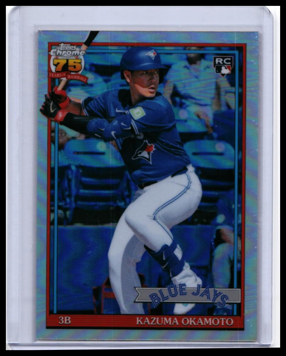 2025 Topps Chrome 75th Anniversary Kazuma Okamoto RC #91CB-24 Refractor Blue Jays — front