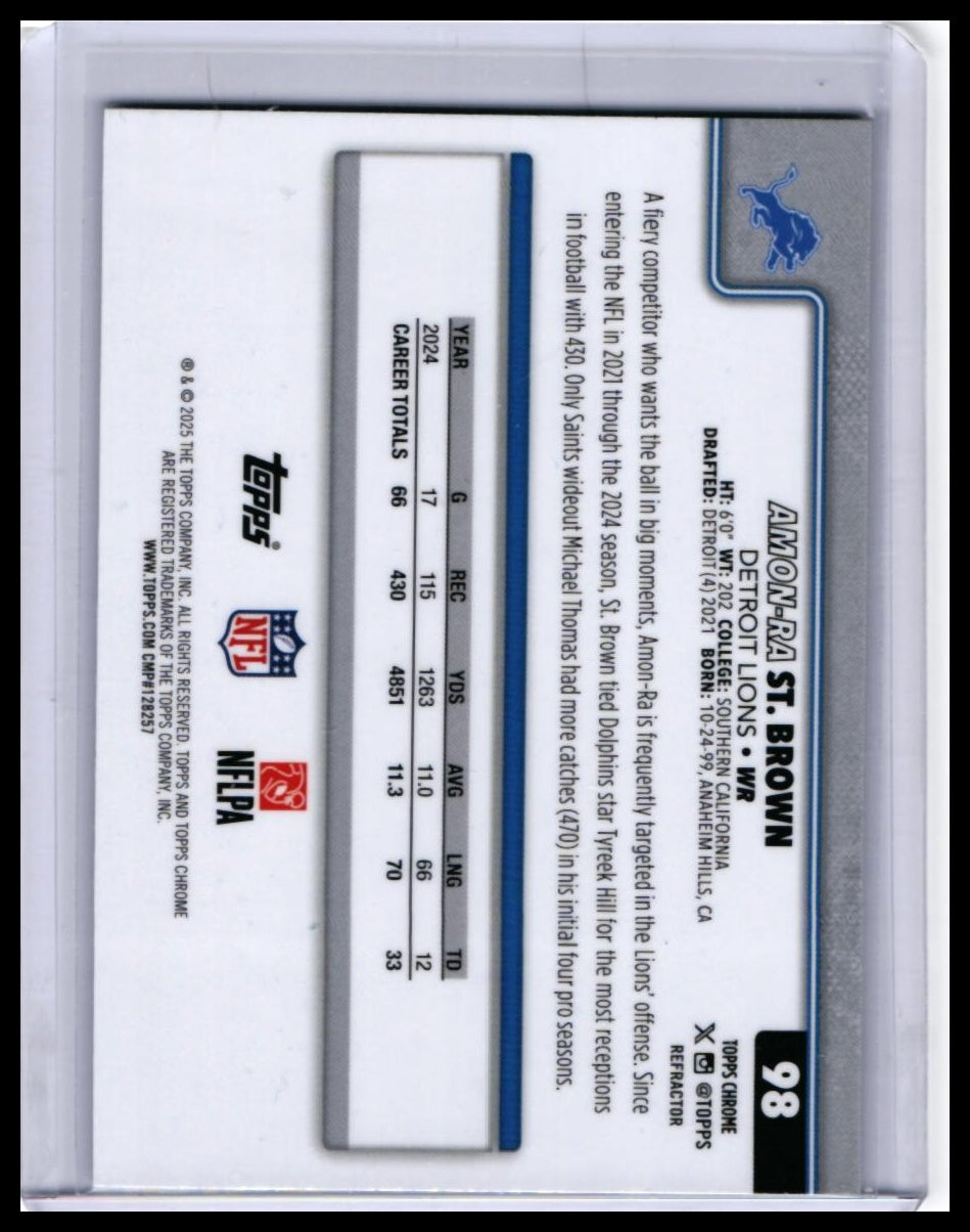 2025 Topps Chrome Amon-Ra St. Brown #98 Refractor Detroit Lions WR — back