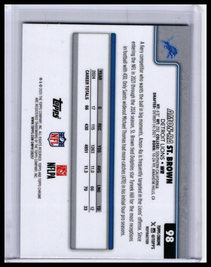 2025 Topps Chrome Amon-Ra St. Brown #98 Refractor Detroit Lions WR — back