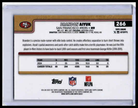 2025 Topps Chrome Brandon Aiyuk #266 Refractor San Francisco 49ers WR — back