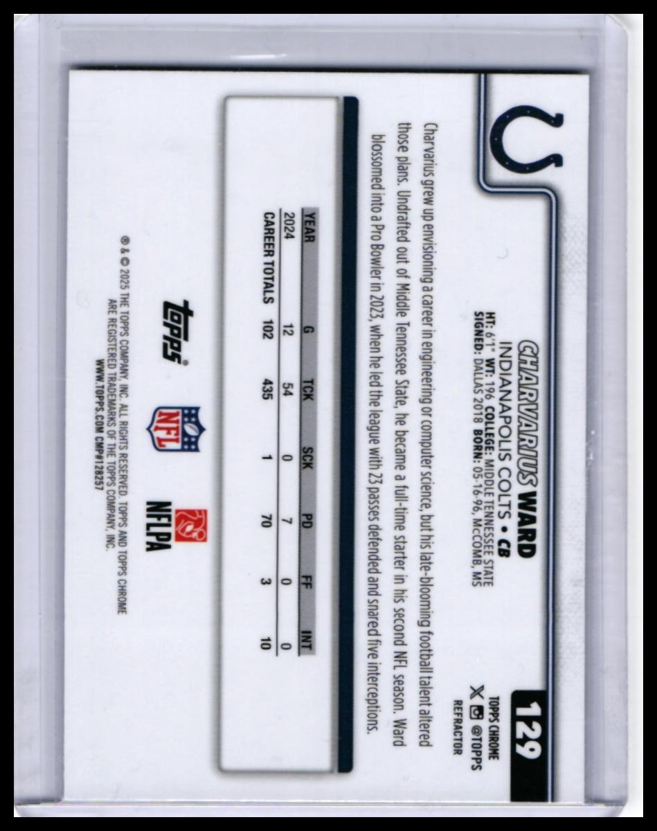 2025 Topps Chrome Charvarius Ward #129 Refractor Indianapolis Colts CB — back