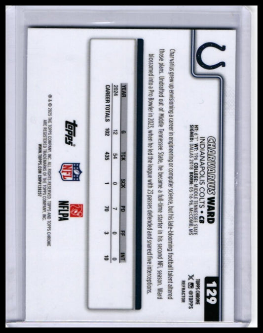2025 Topps Chrome Charvarius Ward #129 Refractor Indianapolis Colts CB — back
