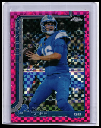 2025 Topps Chrome Jared Goff #102 Pink Xfractor Parallel Detroit Lions QB — front