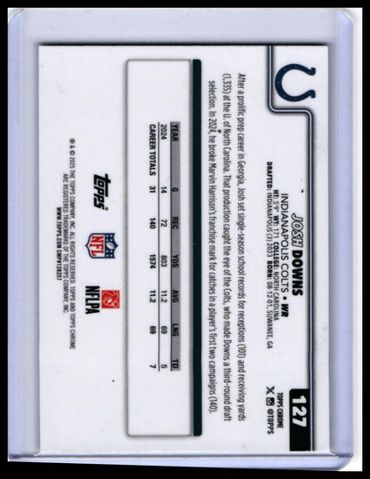 2025 Topps Chrome Josh Downs #127 Purple Refractor /75 Indianapolis Colts WR — back