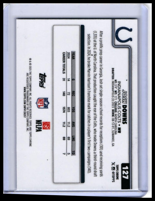 2025 Topps Chrome Josh Downs #127 Purple Refractor /75 Indianapolis Colts WR — back