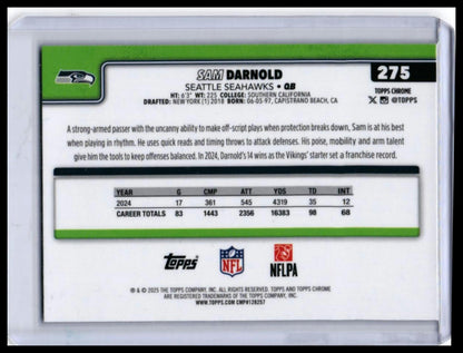 2025 Topps Chrome Sam Darnold #275 Purple Refractor /75 Seattle Seahawks — back