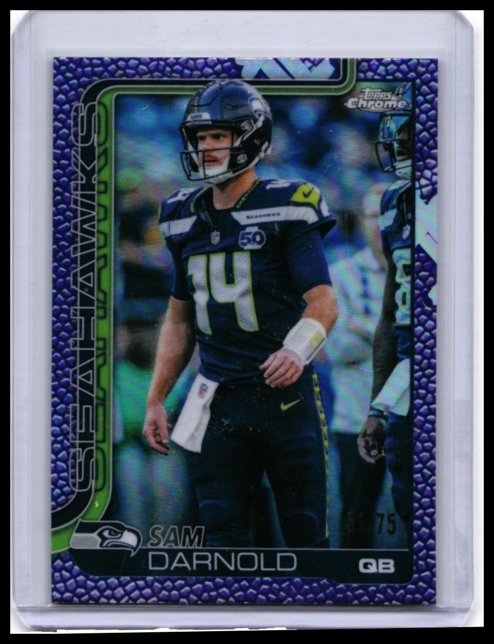 2025 Topps Chrome Sam Darnold #275 Purple Refractor /75 Seattle Seahawks — front