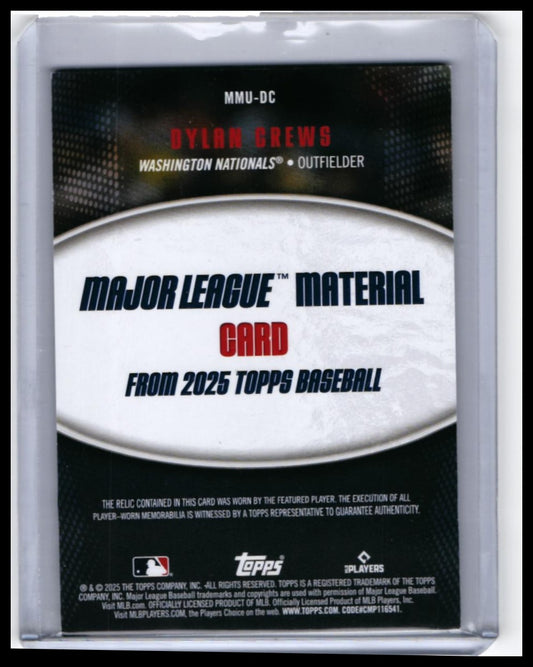 2025 Topps Major League Material Dylan Crews RC #MMU-DC Jersey Relic Nationals — back