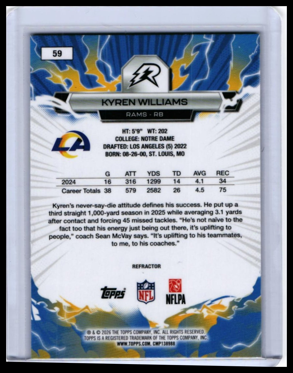 2025 Topps Reign Kyren Williams #59 Refractor Los Angeles Rams RB — back