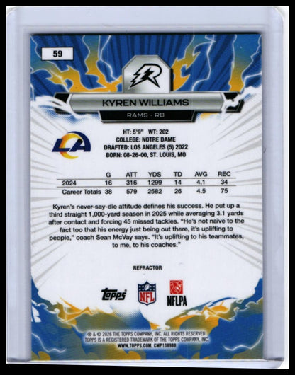 2025 Topps Reign Kyren Williams #59 Refractor Los Angeles Rams RB — back