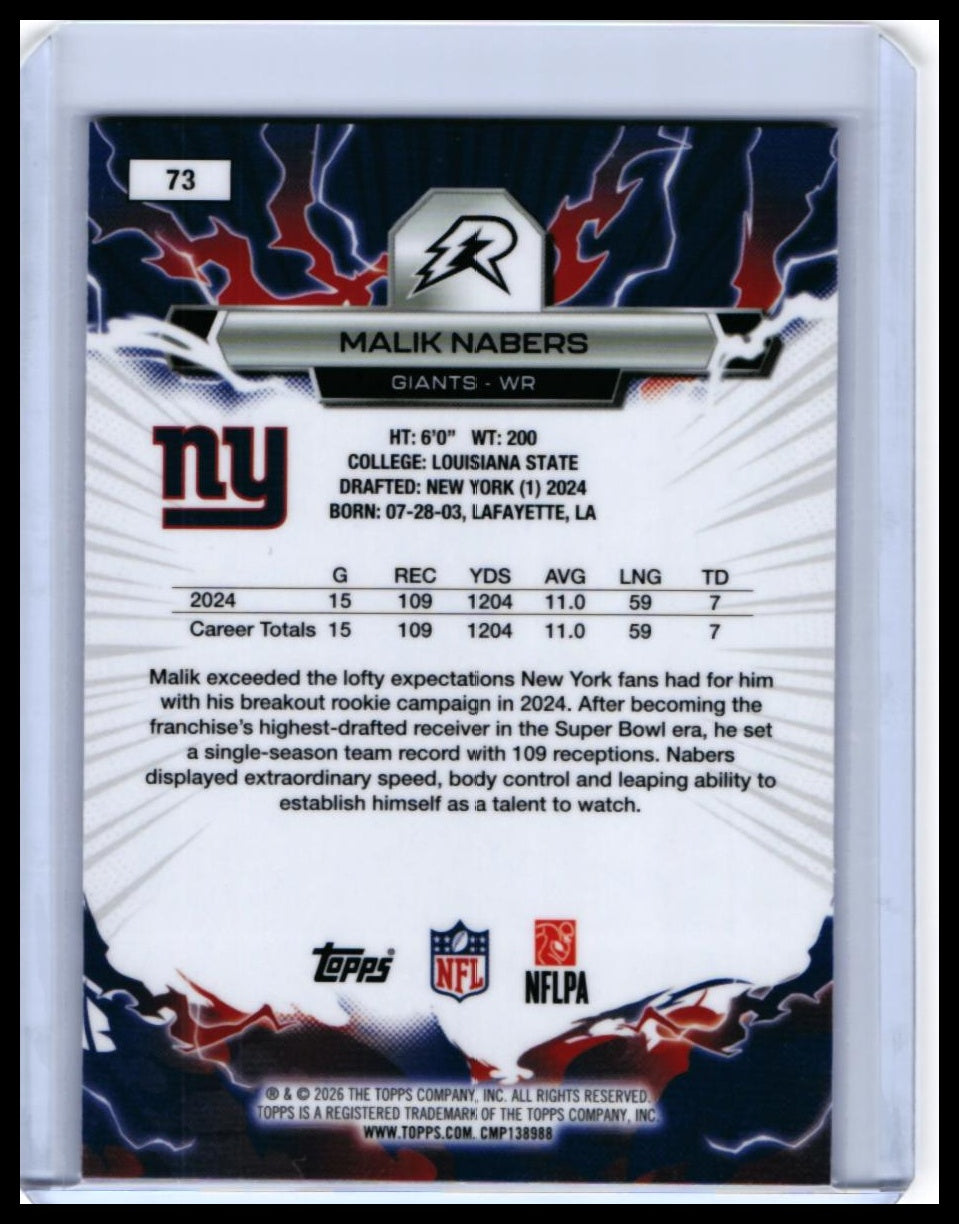 2025 Topps Reign Malik Nabers #73 New York Giants — back