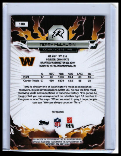 2025 Topps Reign Terry McLaurin #100 Refractor Washington Commanders — back