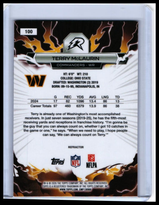 2025 Topps Reign Terry McLaurin #100 Refractor Washington Commanders — back