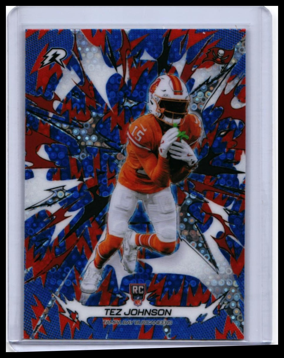 2025 Topps Reign Tez Johnson RC #193 Blue/Red Shatter Parallel Buccaneers — front