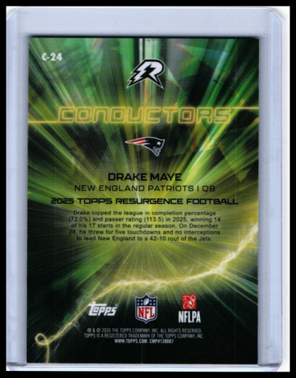 2025 Topps Resurgence Conductors Drake Maye #C-24 Patriots Green Parallel — back