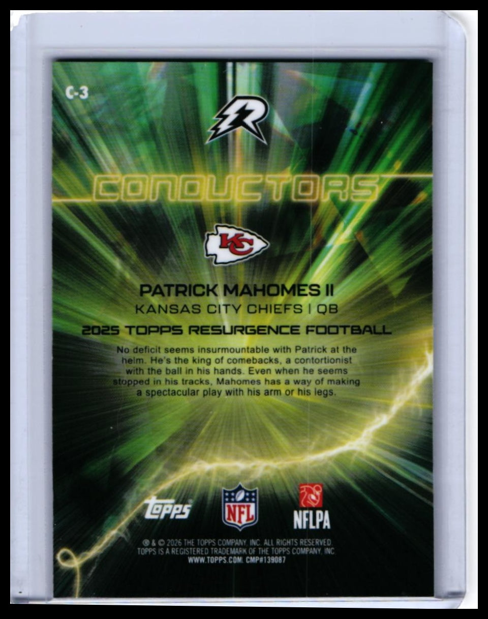2025 Topps Resurgence Conductors Patrick Mahomes II #C-3 Green Chiefs — back