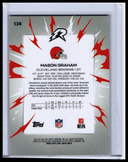 2025 Topps Riot Mason Graham RC #124 Cleveland Browns Rookie — back