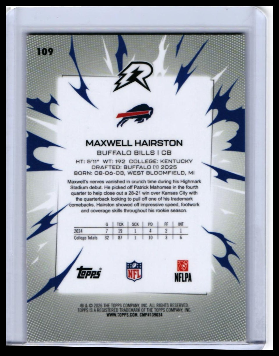 2025 Topps Riot Maxwell Hairston RC #109 Buffalo Bills Rookie Card — back