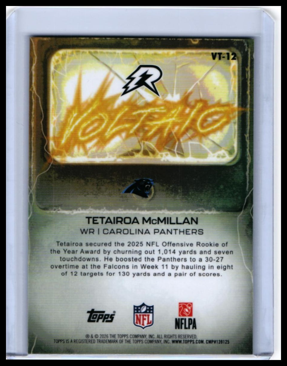 2025 Topps Riot Voltaic Tetairoa McMillan RC #VT-12 Carolina Panthers — back