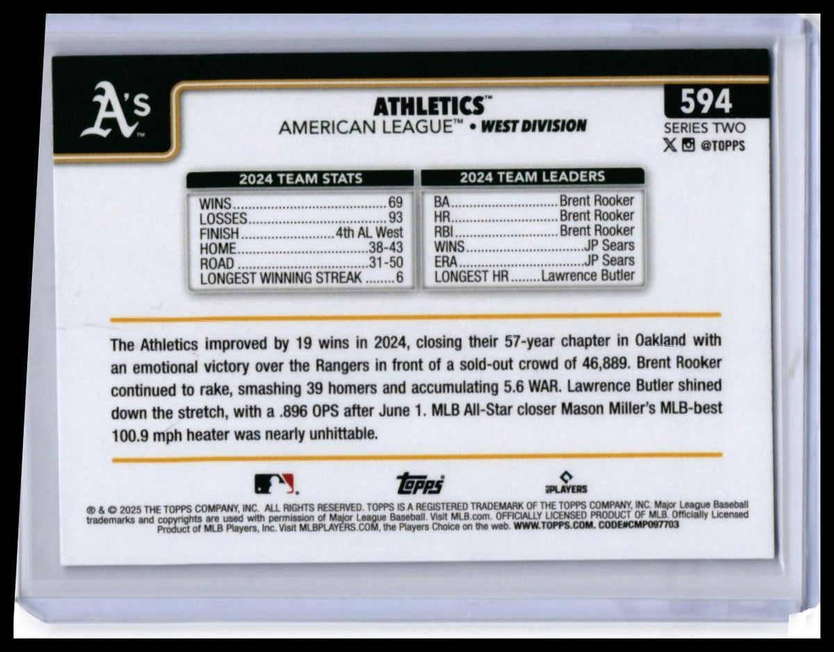 2025 Topps Series Two Athletics Team Card #594 — back