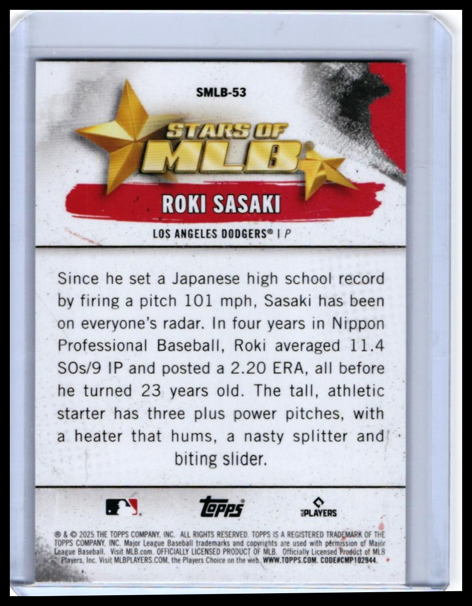 2025 Topps Stars of MLB Roki Sasaki RC #SMLB-53 Los Angeles Dodgers — back