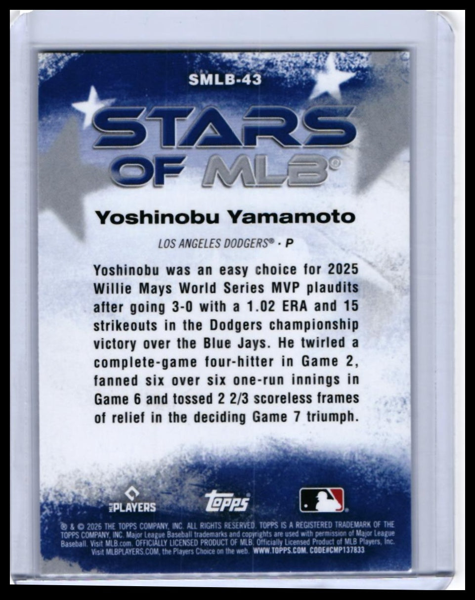 2025 Topps Stars of MLB Yoshinobu Yamamoto Refractor #SMLB-43 Dodgers — back