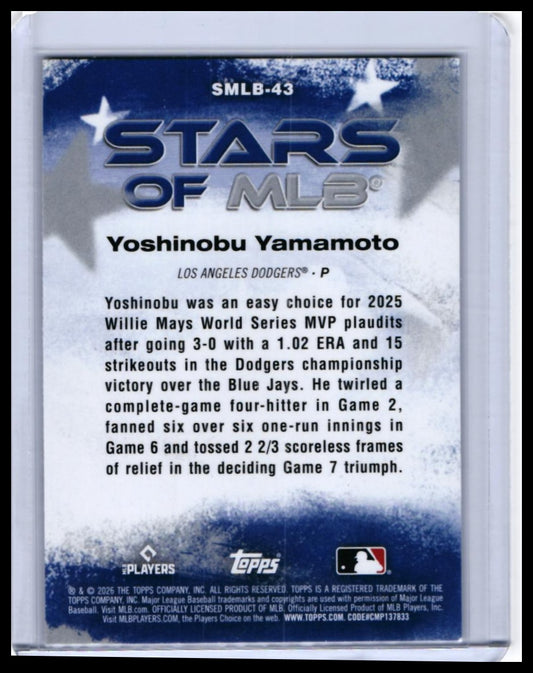 2025 Topps Stars of MLB Yoshinobu Yamamoto Refractor #SMLB-43 Dodgers — back