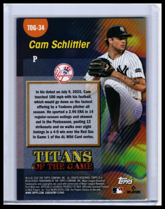 2025 Topps Titans of the Game Cam Schlittler RC #TOG-34 Yankees — back
