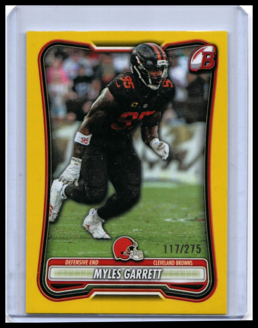 2026 Bowman Myles Garrett #24 Yellow Parallel /275 Cleveland Browns — front