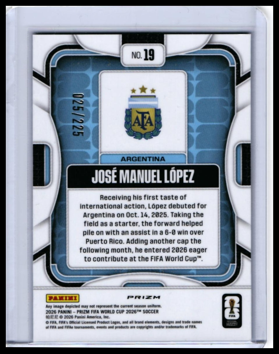 2026 Panini Prizm World Cup José Manuel López #19 Blue Prizm /225 Argentina — back