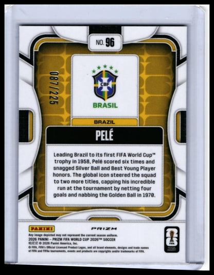 2026 Panini Prizm World Cup Pelé #96 Blue Prizm /225 Brazil — back