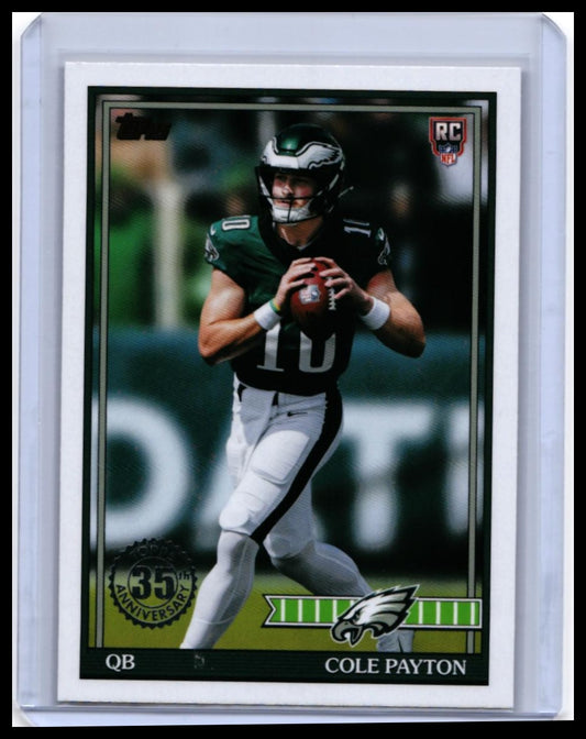 2026 Topps 1991 Design 35th Anniversary Cole Payton RC #91TR-7 Eagles QB — front