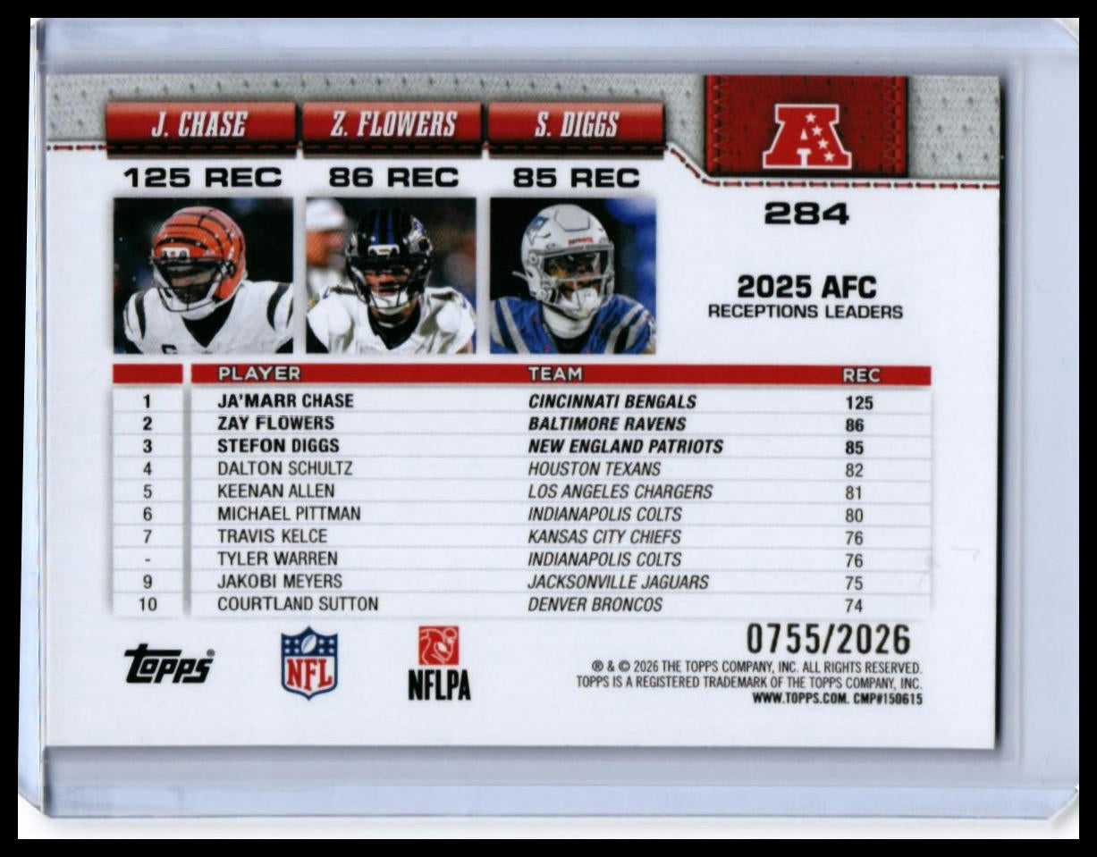 2026 Topps AFC Leaders Chase/Flowers/Diggs Gold Parallel #284 /2026 — back