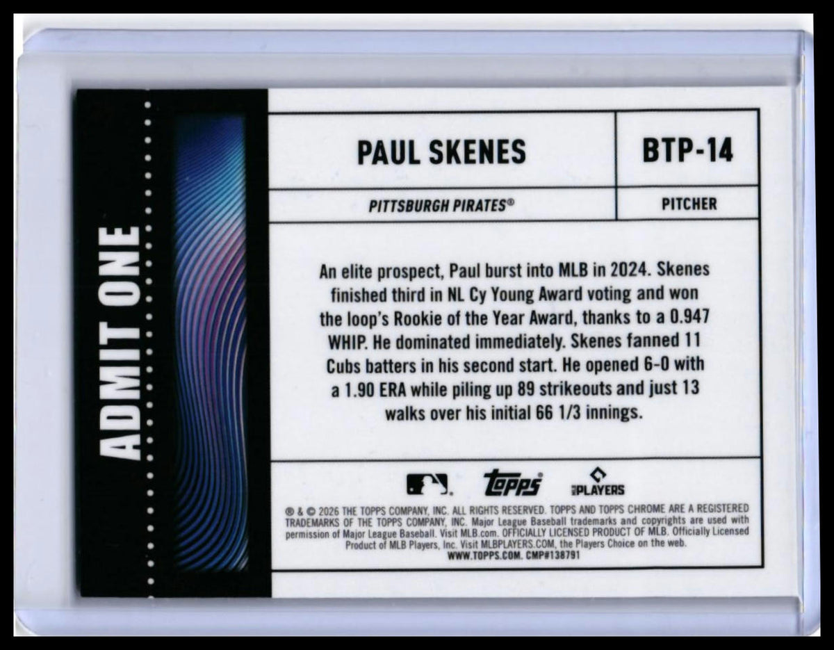 2026 Topps Chrome Big Ticket Player Paul Skenes #BTP-14 Refractor Pirates — back