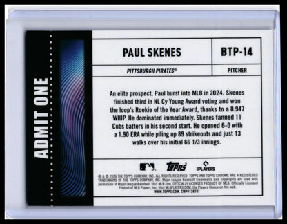 2026 Topps Chrome Big Ticket Player Paul Skenes #BTP-14 Refractor Pirates — back