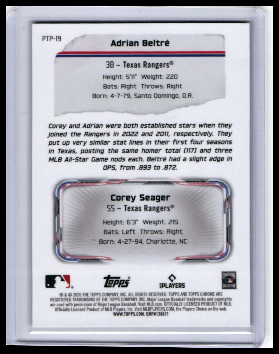 2026 Topps Chrome Past to Present Adrian Beltré #PTP-19 Refractor Rangers — back